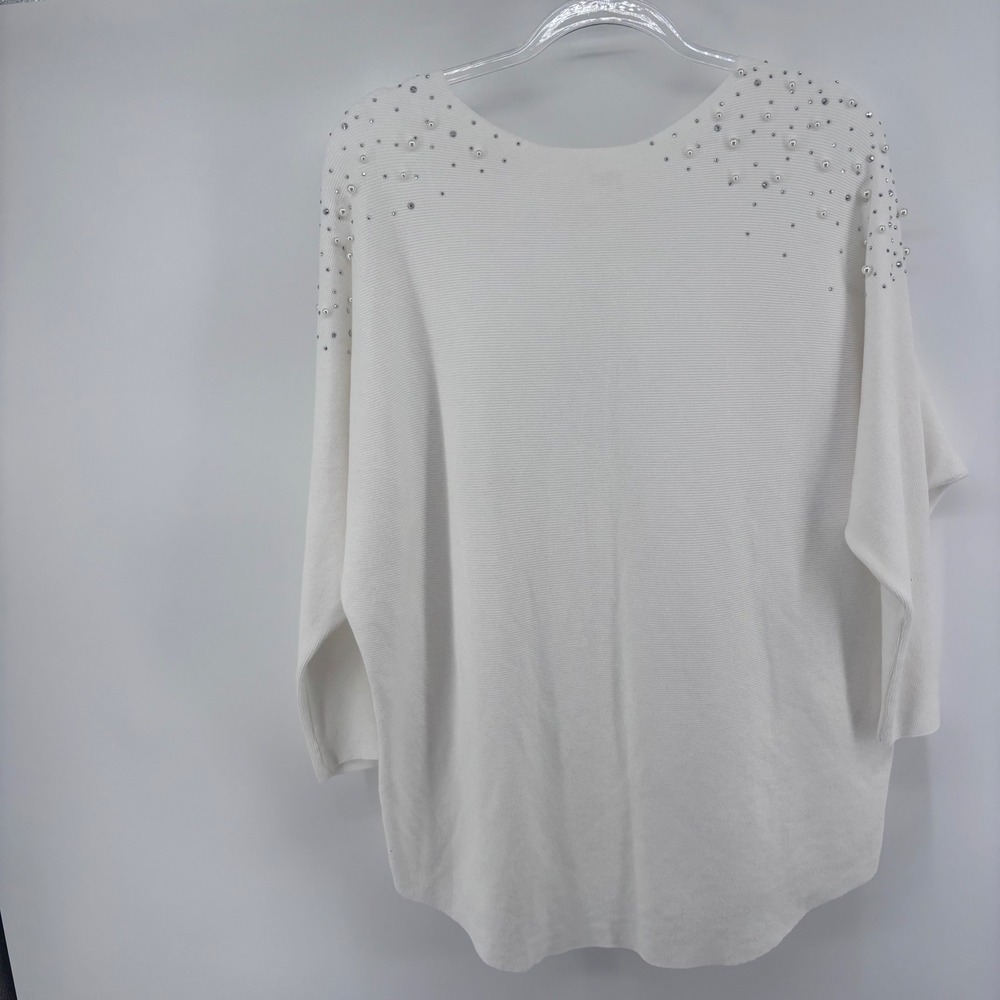 Sirenlily Maternity Top‎ Women's Embellished Dolman Sleeve White Pullover